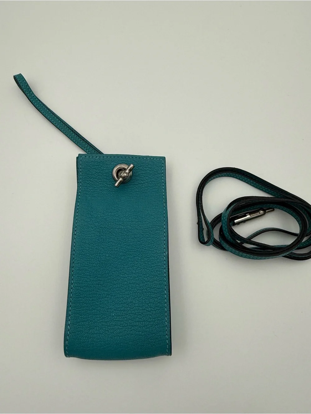 Hermès Mini Leather Pouch Bleu Paon Touret Closure 2 Straps P Square 2012